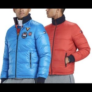 Men's Blue and Red Puffer Jacket